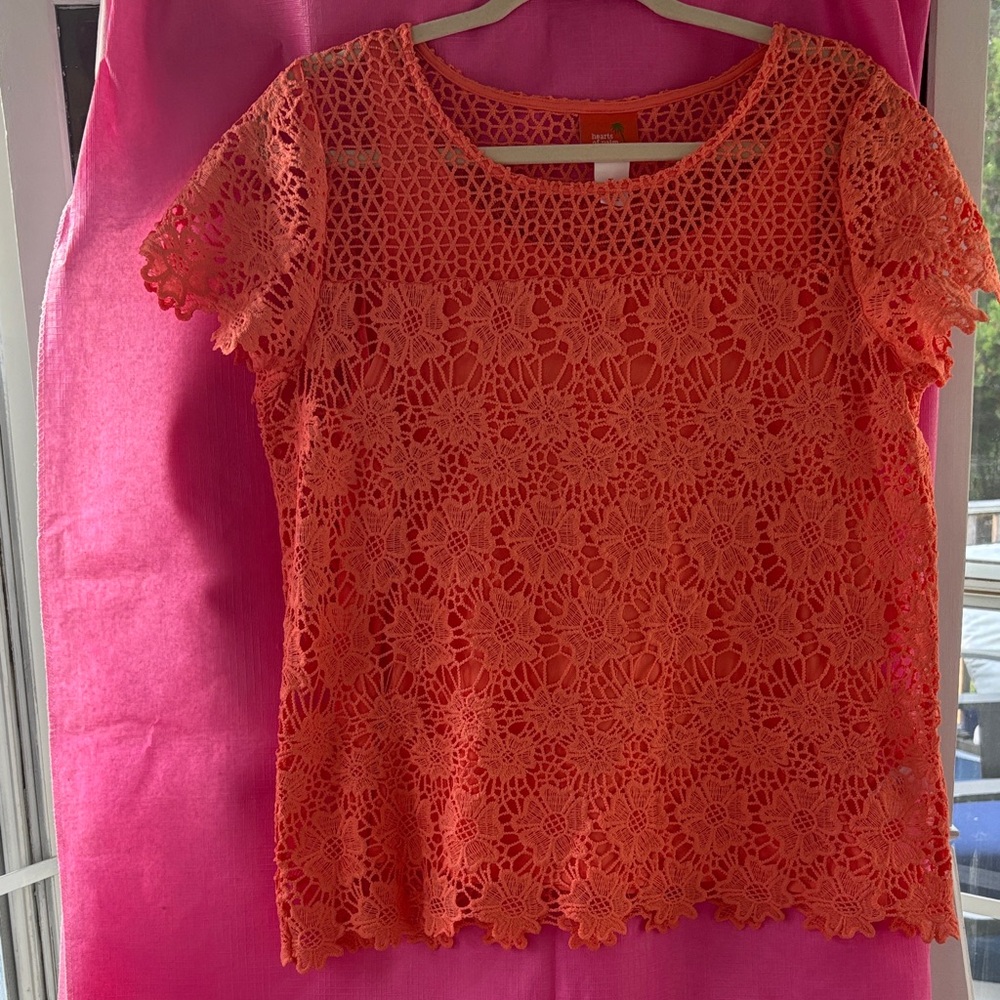 Hearts of Palm Coral Lace Blouse